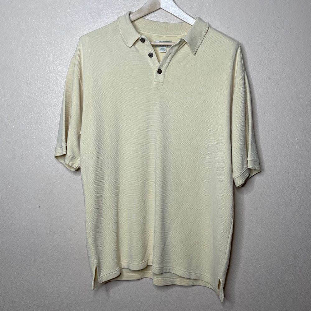 Tommy Bahama Shirt Mens large Yellow Polo Short Sleeve Silk Blend Relaxed